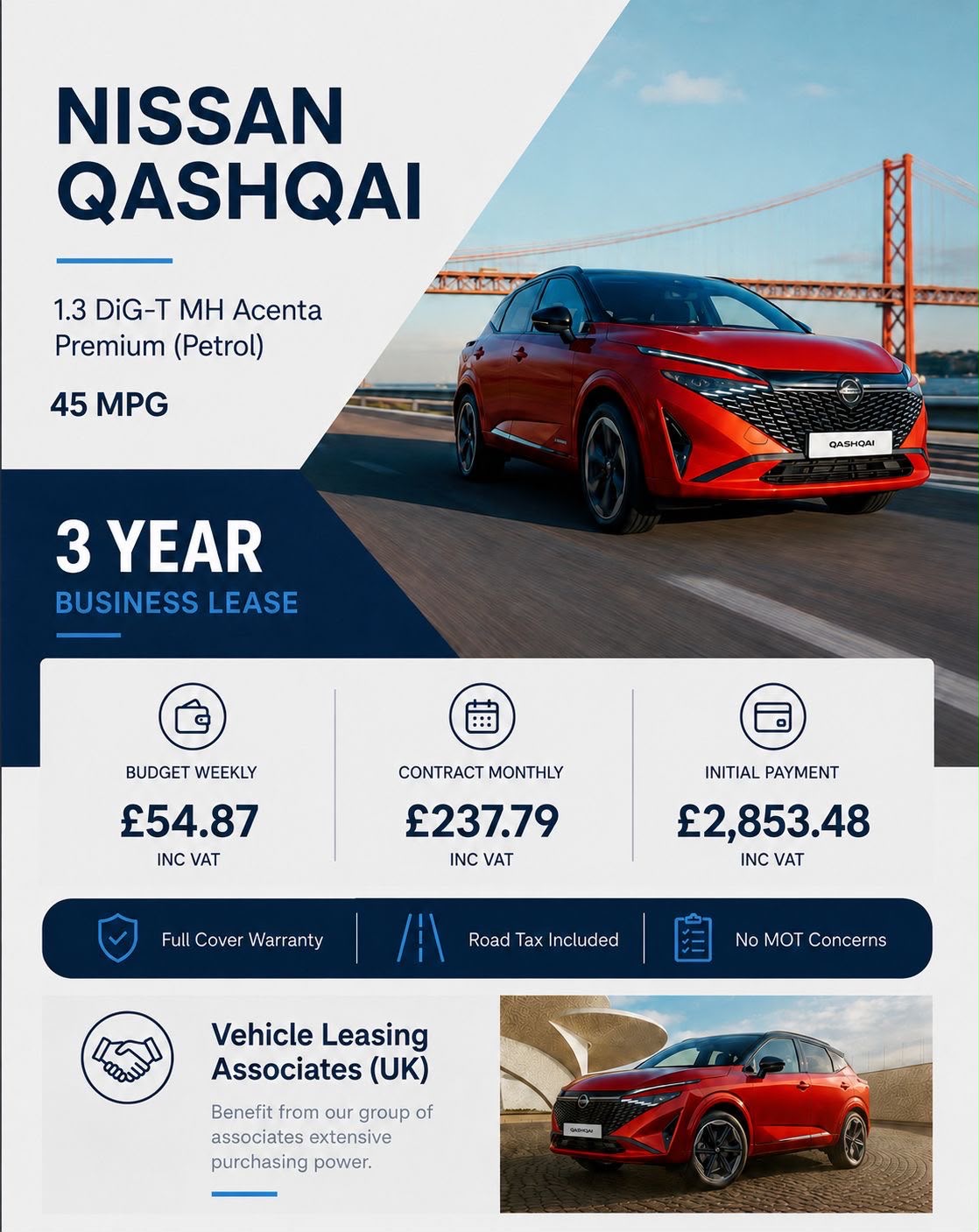Nissan Qashqai petrol — 3 year business lease example